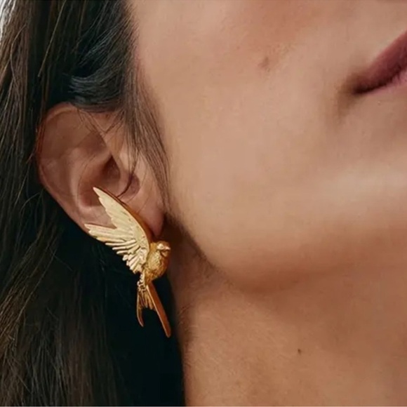 Swallow Bird Charming 18K Gold Stainless Steel Earrings - Picture 3 of 6